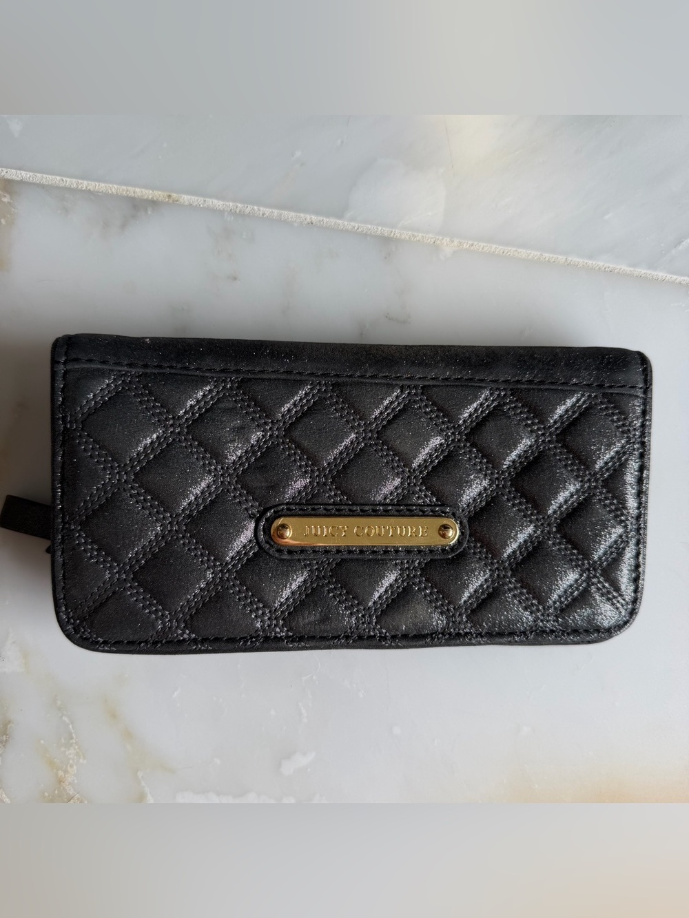 Juicy Couture Black Quilted Wallet with Gold Logo Plate